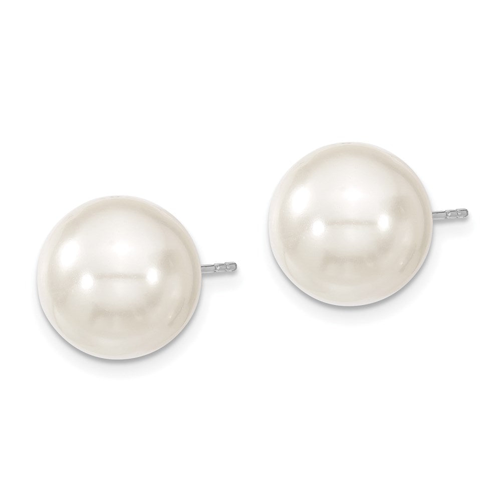 QMJE12W Majestic Sterling Silver Rhodium-plated 12-13mm White Imitation Shell Pearl Stud Earrings