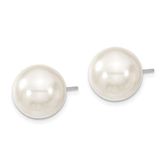 QMJE12W Majestic Sterling Silver Rhodium-plated 12-13mm White Imitation Shell Pearl Stud Earrings