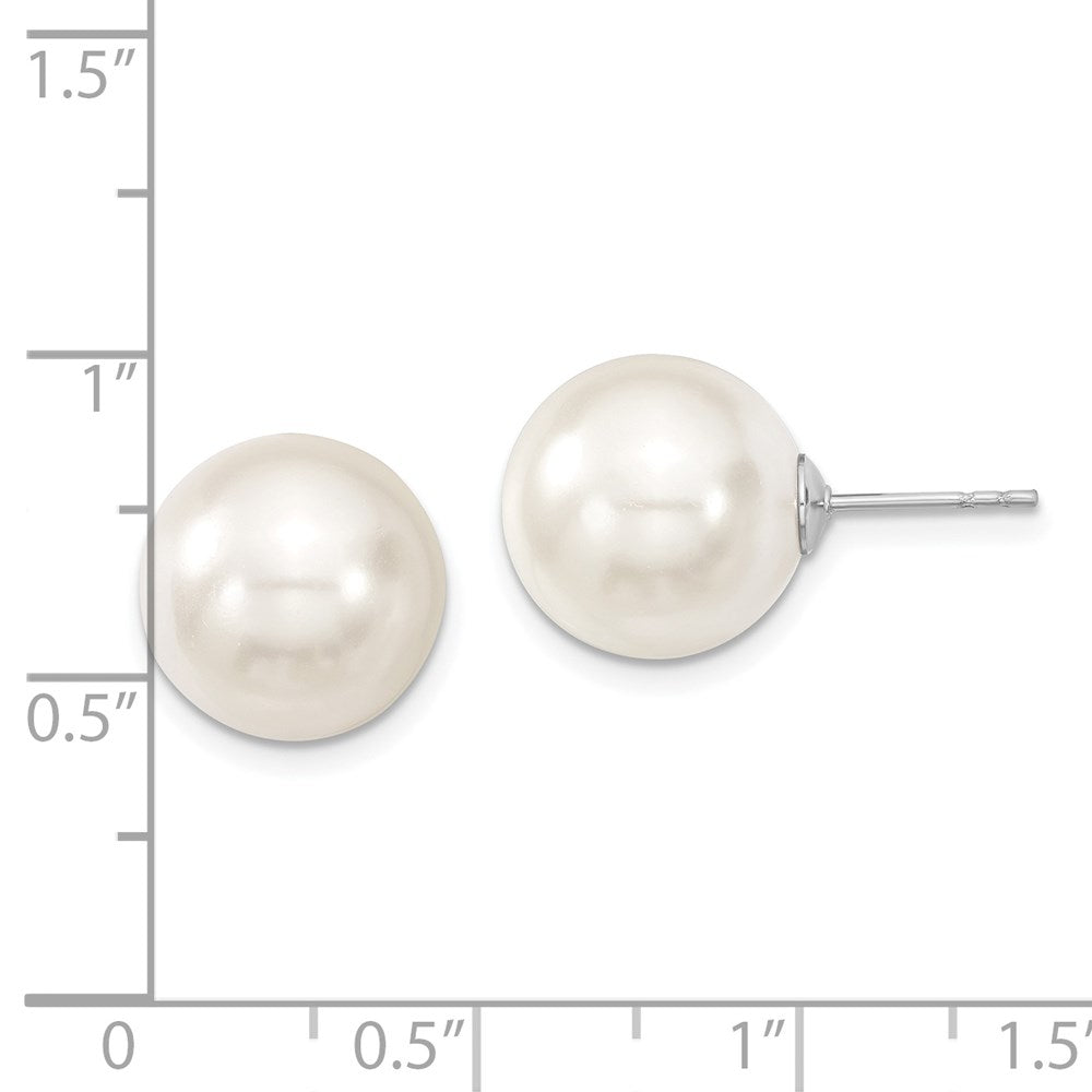 QMJE12W Majestic Sterling Silver Rhodium-plated 12-13mm White Imitation Shell Pearl Stud Earrings