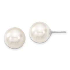 QMJE12W Majestic Sterling Silver Rhodium-plated 12-13mm White Imitation Shell Pearl Stud Earrings