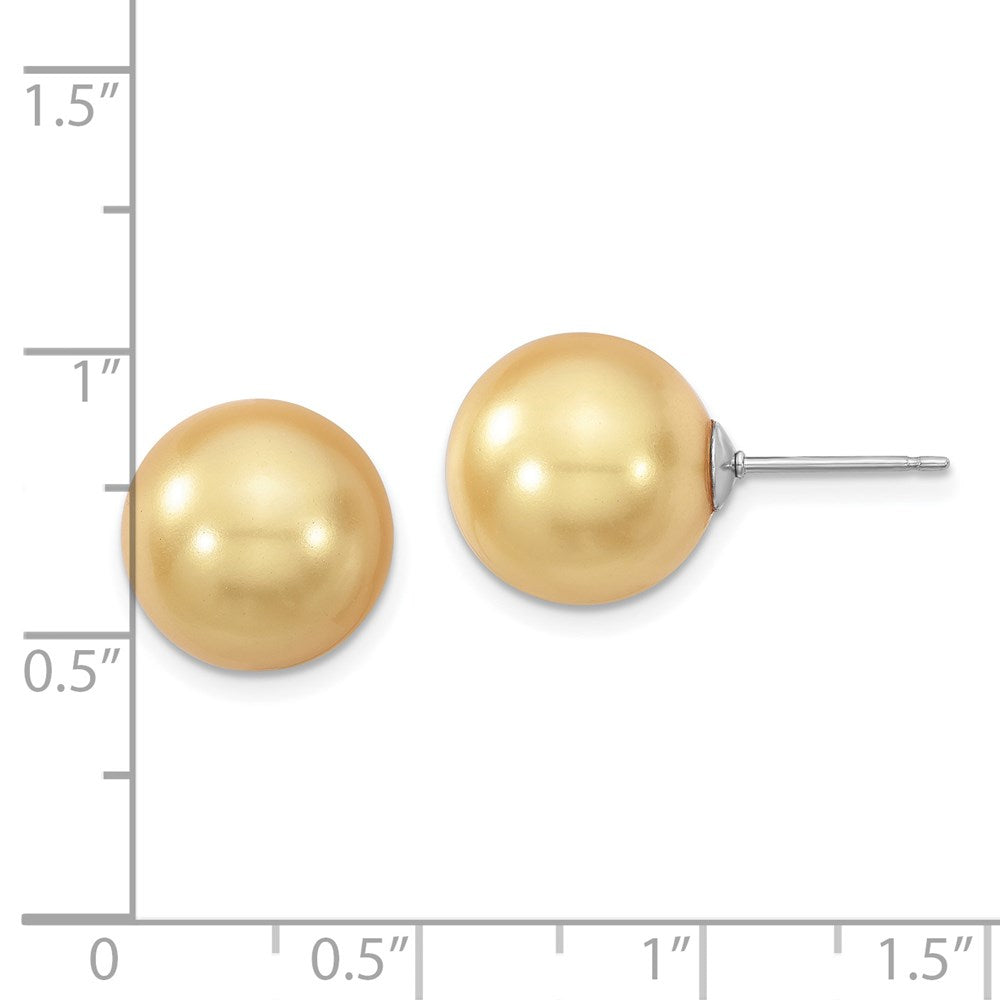 QMJE12Y Majestik Sterling Silver Rhodium-plated 12-13mm Yellow Imitation Shell Pearl Stud Earrings