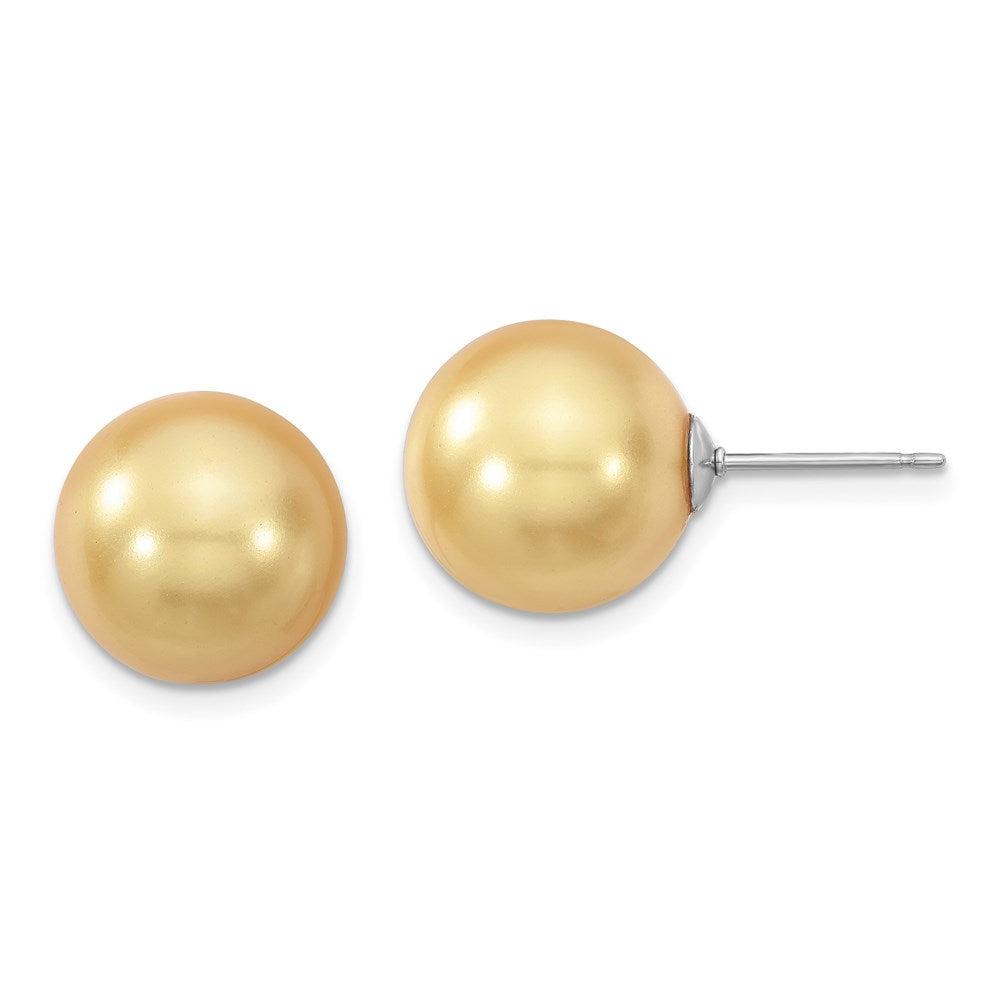 QMJE12Y Majestik Sterling Silver Rhodium-plated 12-13mm Yellow Imitation Shell Pearl Stud Earrings