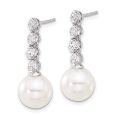 QMJE143W Sterling S Majestik RH-pl 10-11mm Wht Imit Shell Pearl/CZ Dangle Earrings