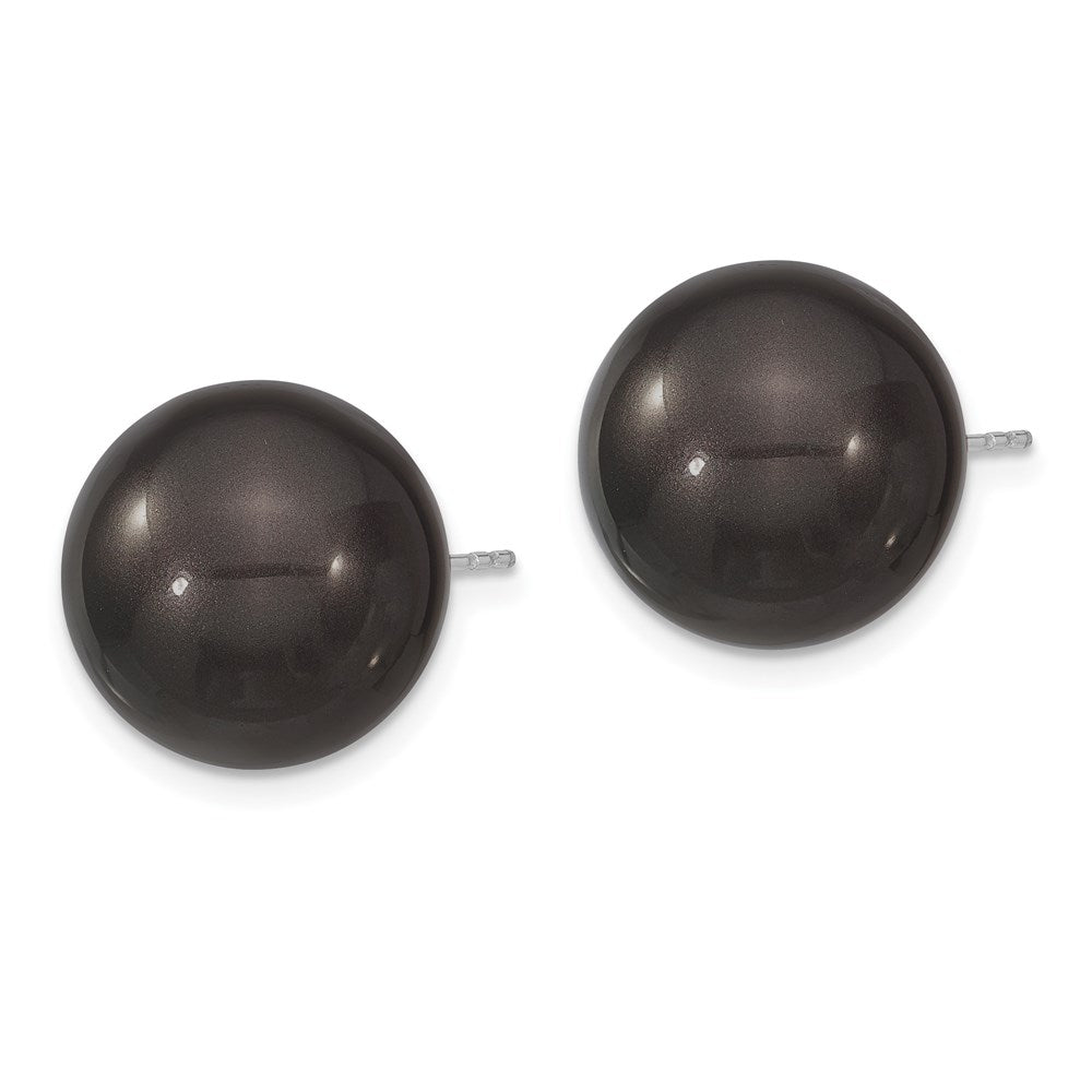 QMJE14B Majestik Sterling Silver Rhodium-plated 14-15mm Black Imitation Shell Pearl Stud Earrings