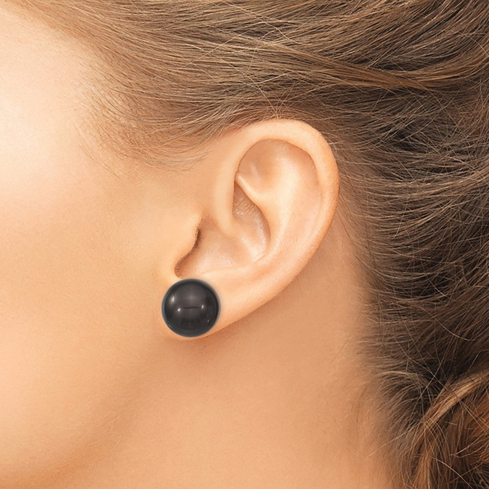 QMJE14B Majestik Sterling Silver Rhodium-plated 14-15mm Black Imitation Shell Pearl Stud Earrings