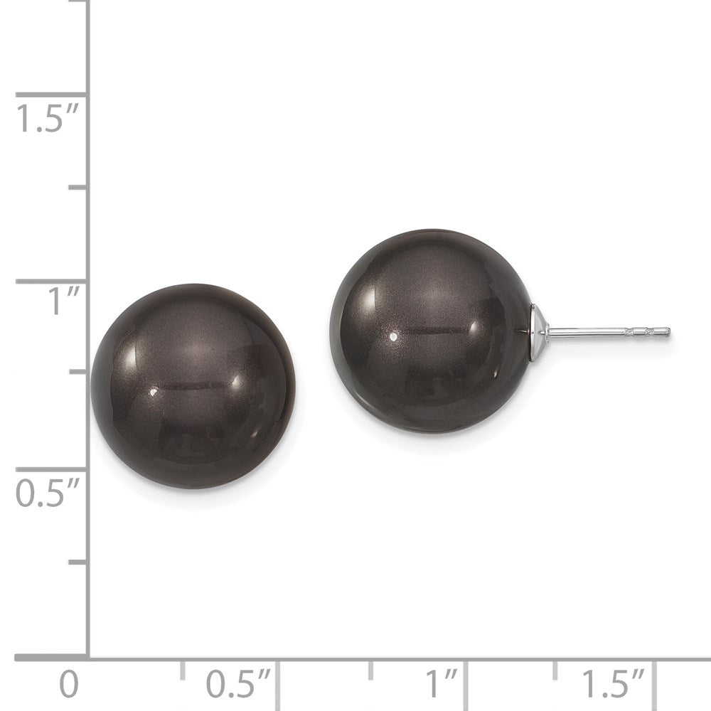 QMJE14B Majestik Sterling Silver Rhodium-plated 14-15mm Black Imitation Shell Pearl Stud Earrings