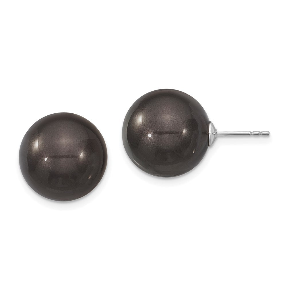 QMJE14B Majestik Sterling Silver Rhodium-plated 14-15mm Black Imitation Shell Pearl Stud Earrings