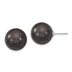 QMJE14B Majestik Sterling Silver Rhodium-plated 14-15mm Black Imitation Shell Pearl Stud Earrings