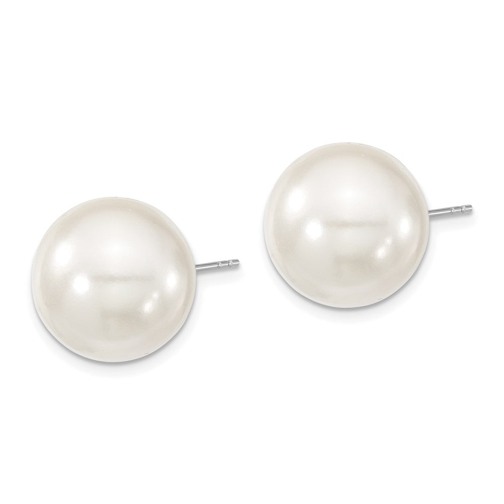 QMJE14W Majestic Sterling Silver Rhodium-plated 14-15mm White Imitation Shell Pearl Stud Earrings
