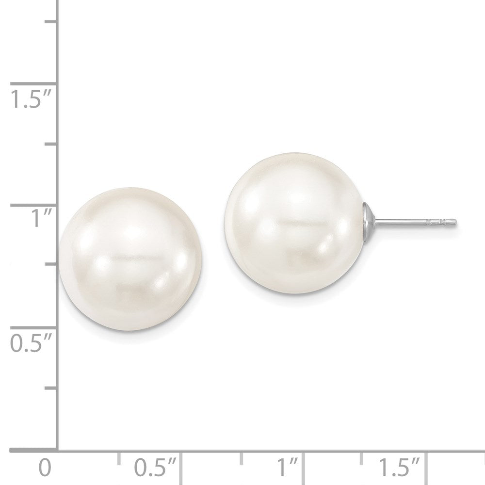 QMJE14W Majestic Sterling Silver Rhodium-plated 14-15mm White Imitation Shell Pearl Stud Earrings