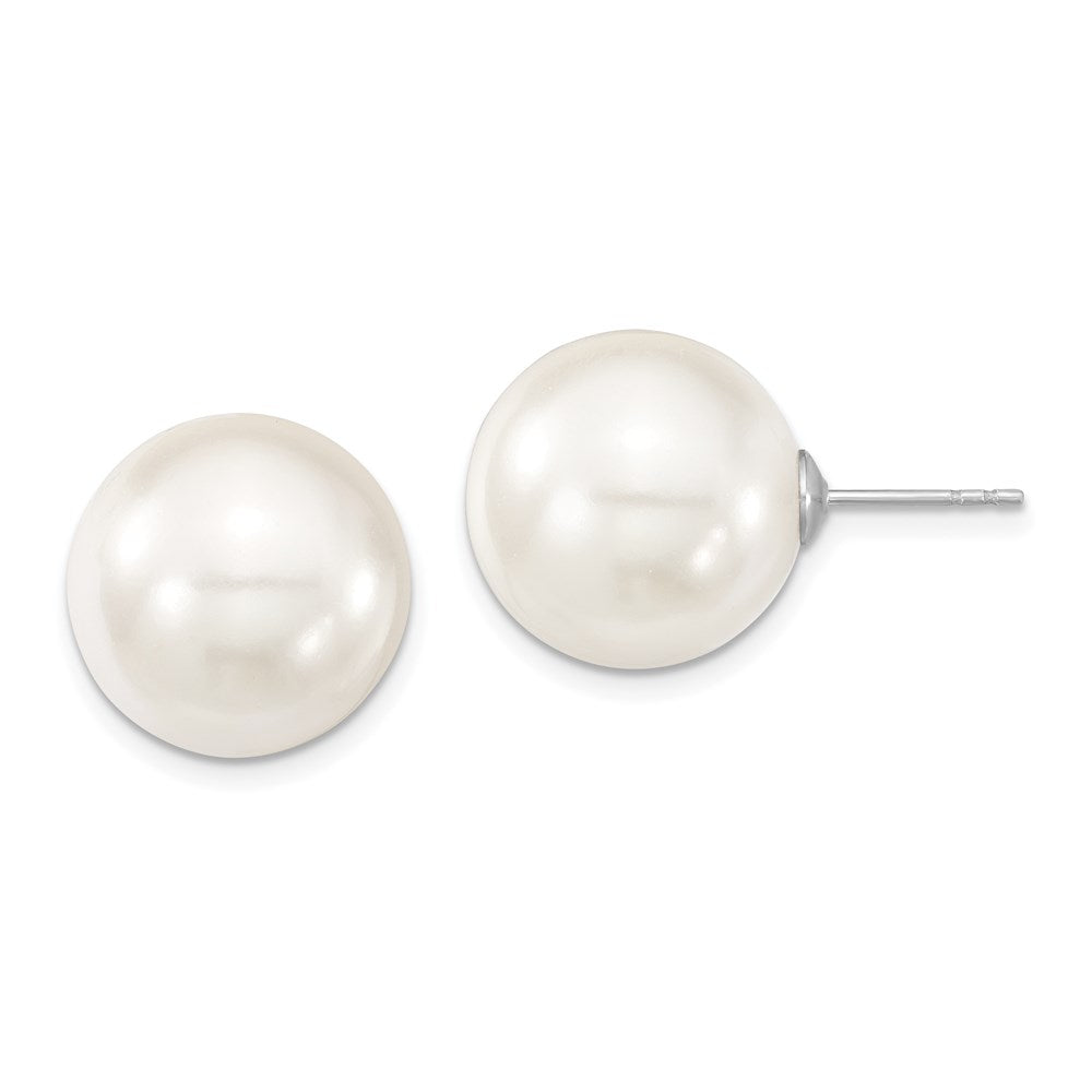 QMJE14W Majestic Sterling Silver Rhodium-plated 14-15mm White Imitation Shell Pearl Stud Earrings