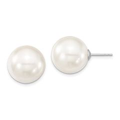 QMJE14W Majestic Sterling Silver Rhodium-plated 14-15mm White Imitation Shell Pearl Stud Earrings
