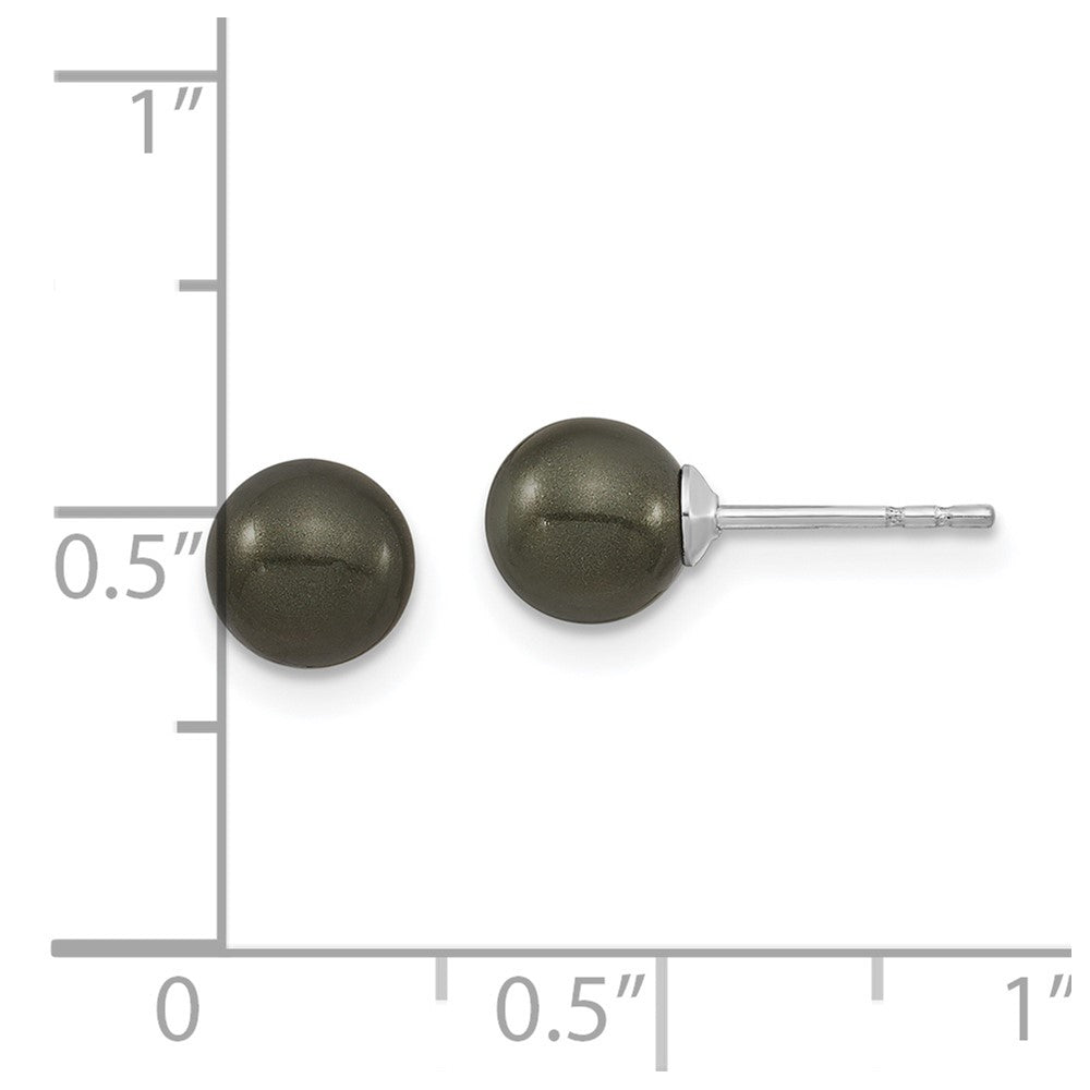 QMJE6B Majestic Sterling Silver Rhodium-plated 6-7mm Black Imitation Shell Pearl Stud Earrings
