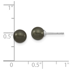 QMJE6B Majestic Sterling Silver Rhodium-plated 6-7mm Black Imitation Shell Pearl Stud Earrings
