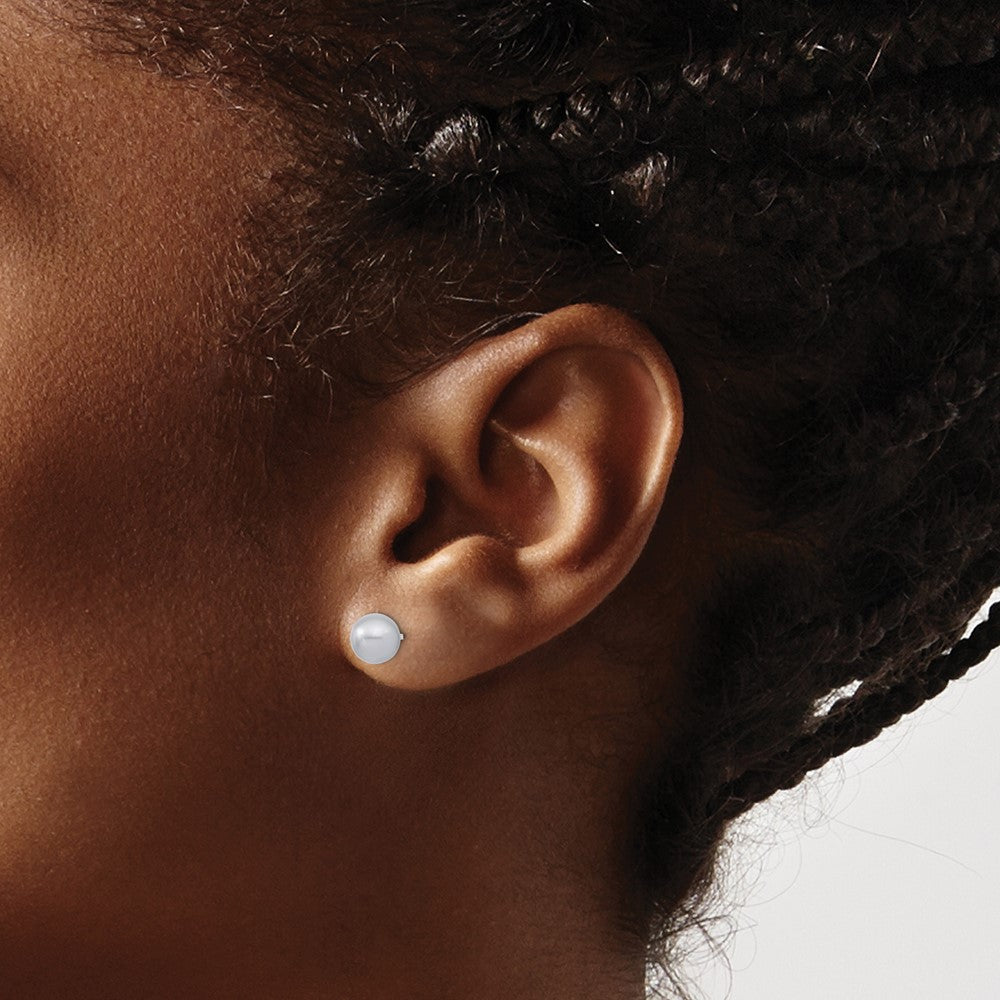 QMJE6G Majestic Sterling Silver Rhodium-plated  6-7mm Grey Imitation Shell Pearl Stud Earrings