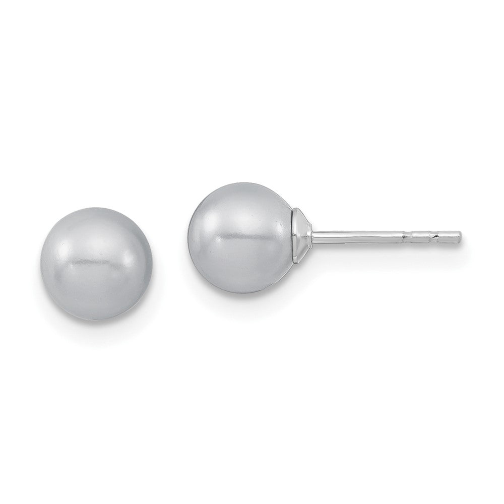 QMJE6G Majestic Sterling Silver Rhodium-plated  6-7mm Grey Imitation Shell Pearl Stud Earrings