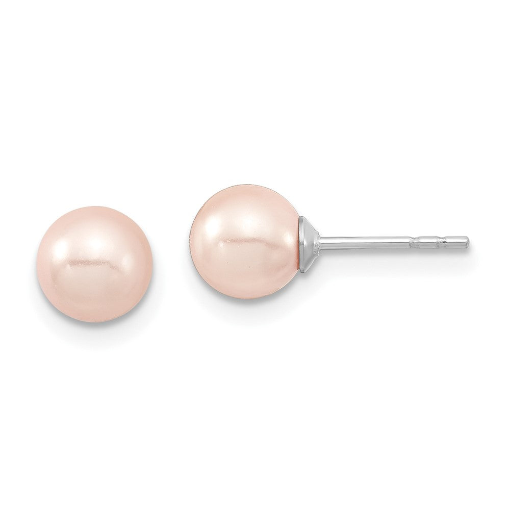 QMJE6P Majestic Sterling Silver Rhodium-plated 6-7mm Pink Imitation Shell Pearl Stud Earrings
