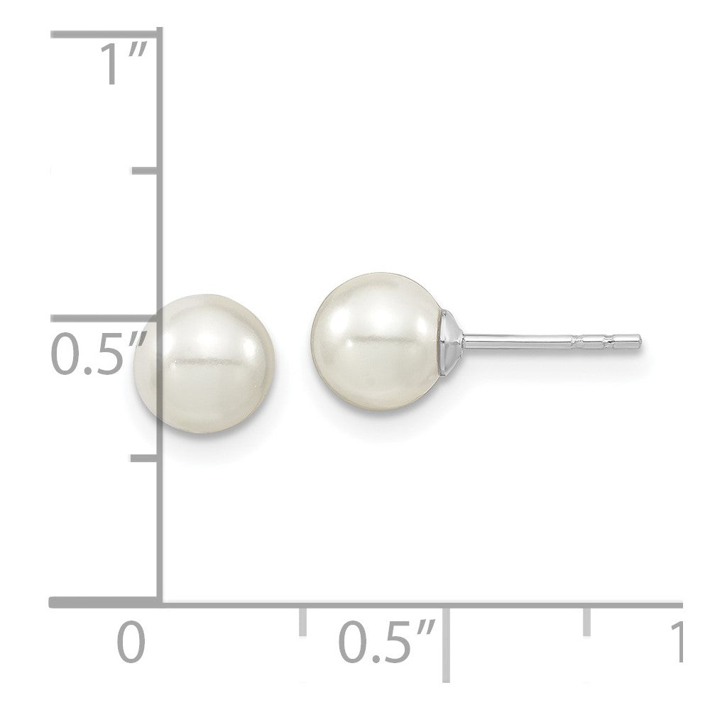 QMJE6W Majestic Sterling Silver Rhodium-plated 6-7mm White Imitation Shell Pearl Stud Earrings