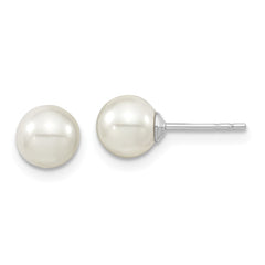 QMJE6W Majestic Sterling Silver Rhodium-plated 6-7mm White Imitation Shell Pearl Stud Earrings