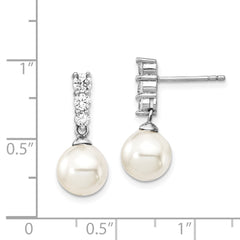 QMJE804W Majestik Sterling Silver Rhodium-plated 8-9mm Imitation Shell Pearl CZ Dangle Earrings