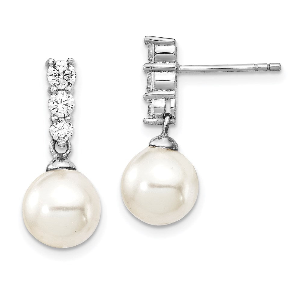 QMJE804W Majestik Sterling Silver Rhodium-plated 8-9mm Imitation Shell Pearl CZ Dangle Earrings