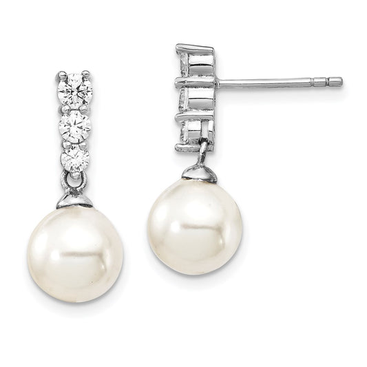 QMJE804W Majestik Sterling Silver Rhodium-plated 8-9mm Imitation Shell Pearl CZ Dangle Earrings