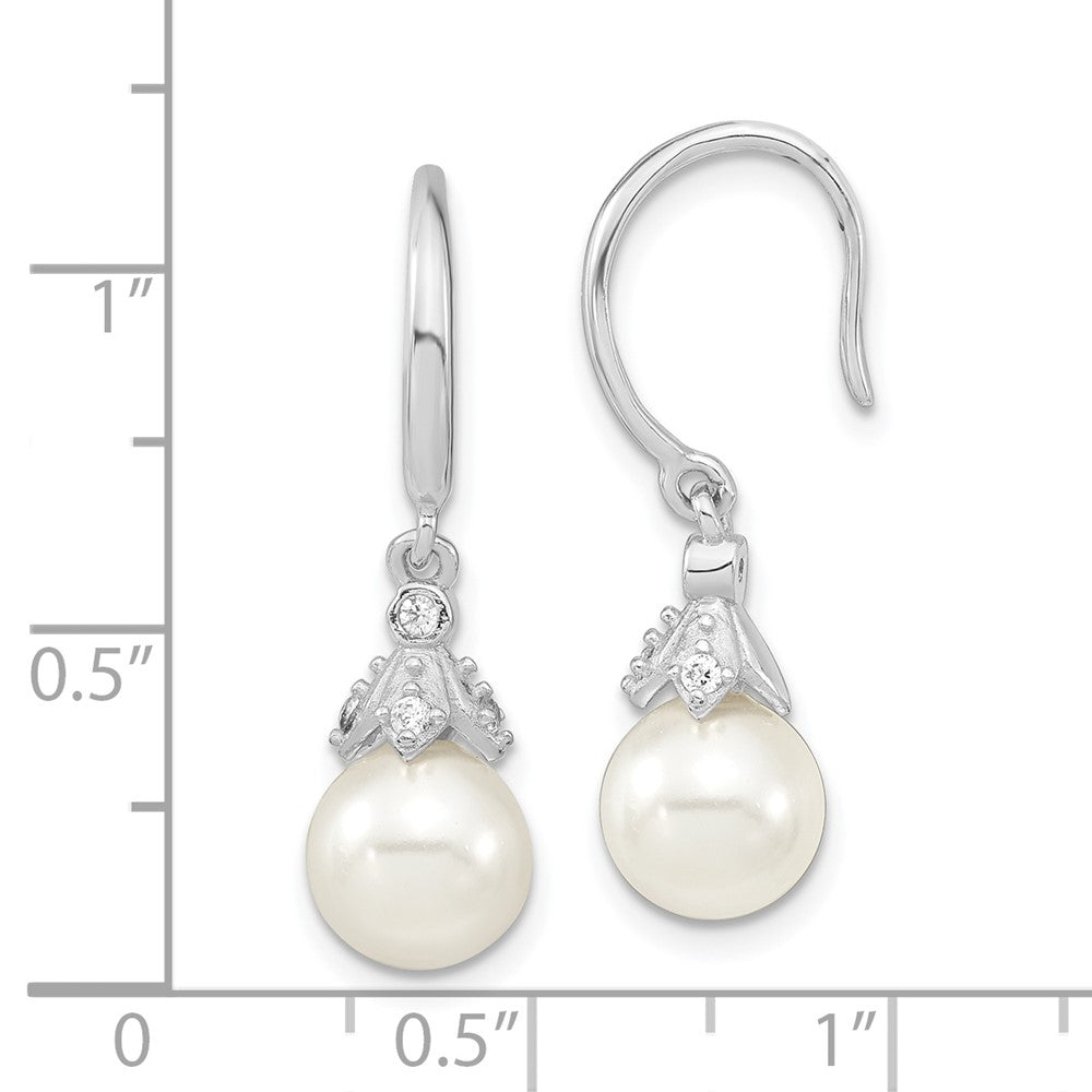 QMJE805W Majestic Sterling Silver Rhodium-plated 8-9mm White Imitation Shell Pearl CZ Dangle Earrings