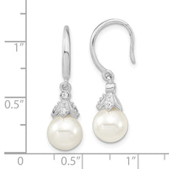 QMJE805W Majestic Sterling Silver Rhodium-plated 8-9mm White Imitation Shell Pearl CZ Dangle Earrings