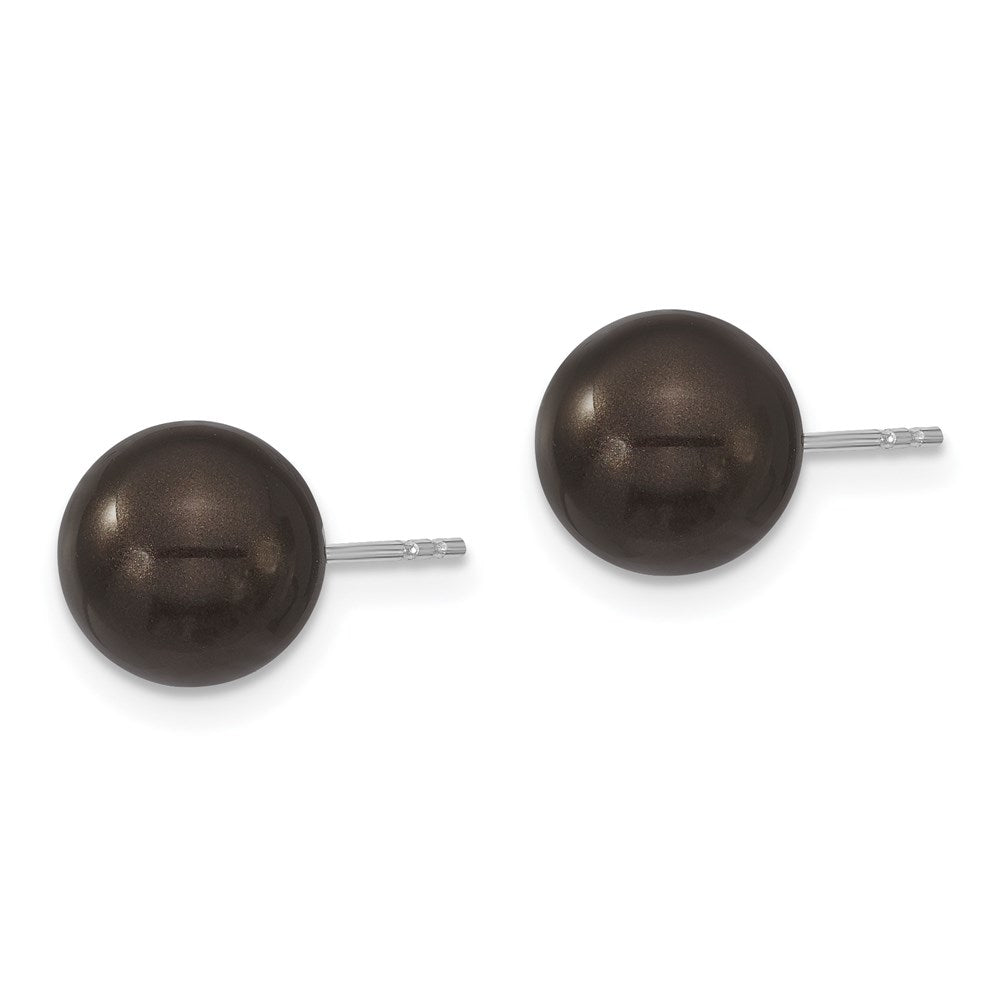 QMJE8B Majestik Sterling Silver Rhodium-plated 8-9mm Black Imitation Shell Pearl Stud Earrings