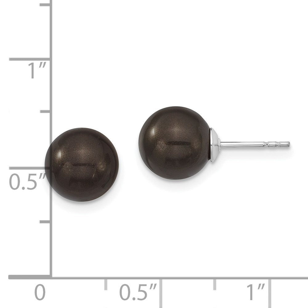 QMJE8B Majestik Sterling Silver Rhodium-plated 8-9mm Black Imitation Shell Pearl Stud Earrings