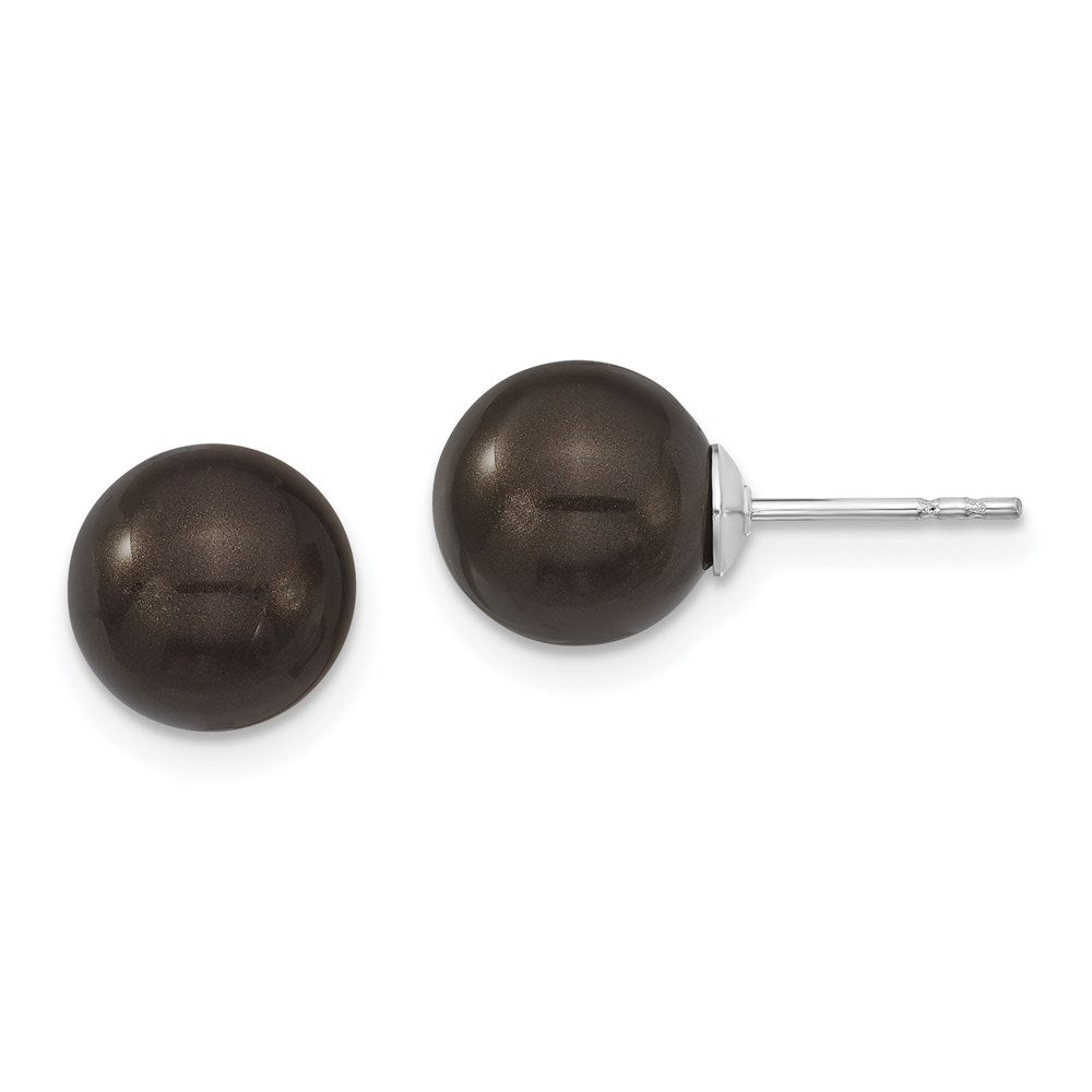 QMJE8B Majestik Sterling Silver Rhodium-plated 8-9mm Black Imitation Shell Pearl Stud Earrings