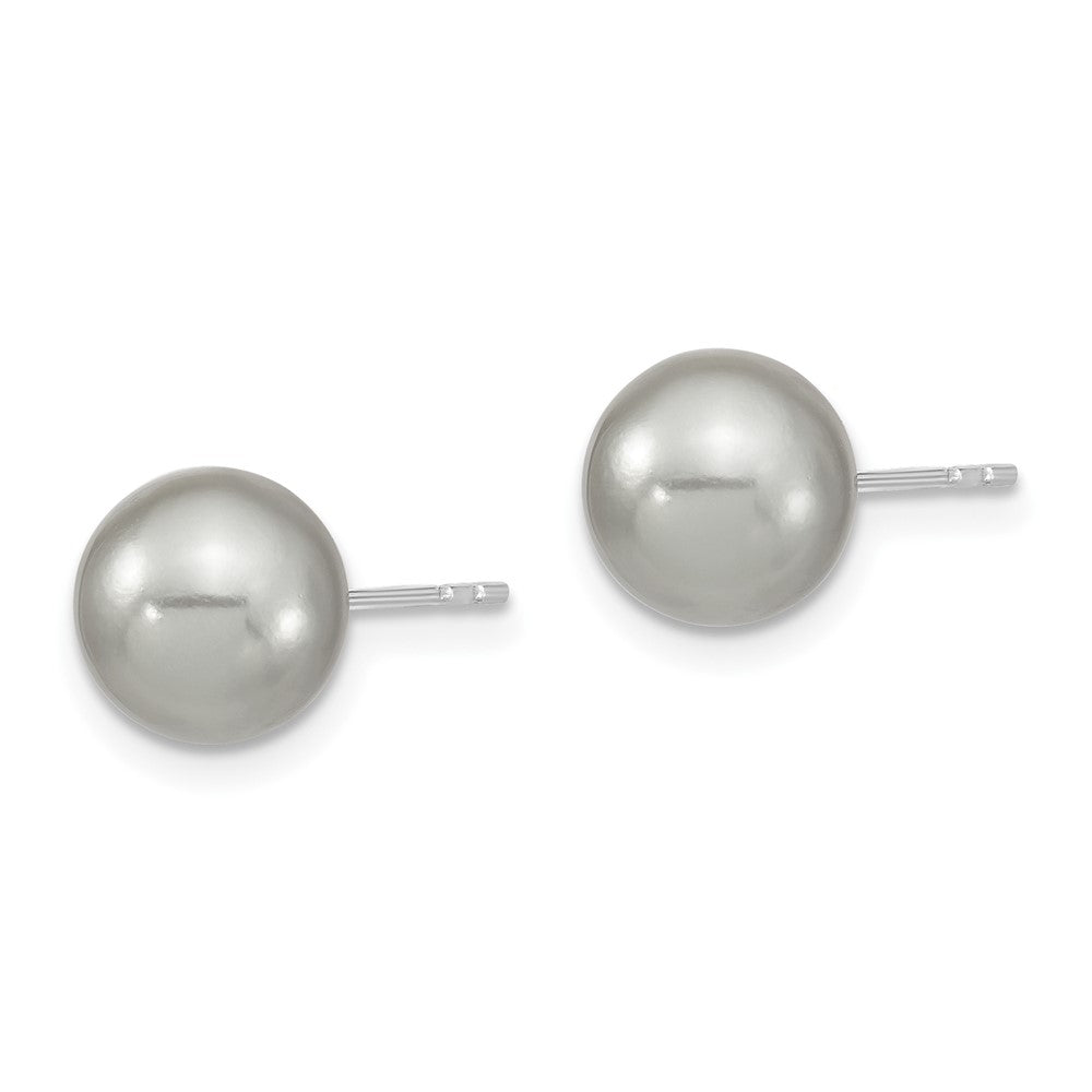 QMJE8G Majestic Sterling Silver Rhodium-plated 8-9mm Grey Imitation Shell Pearl Stud Earrings