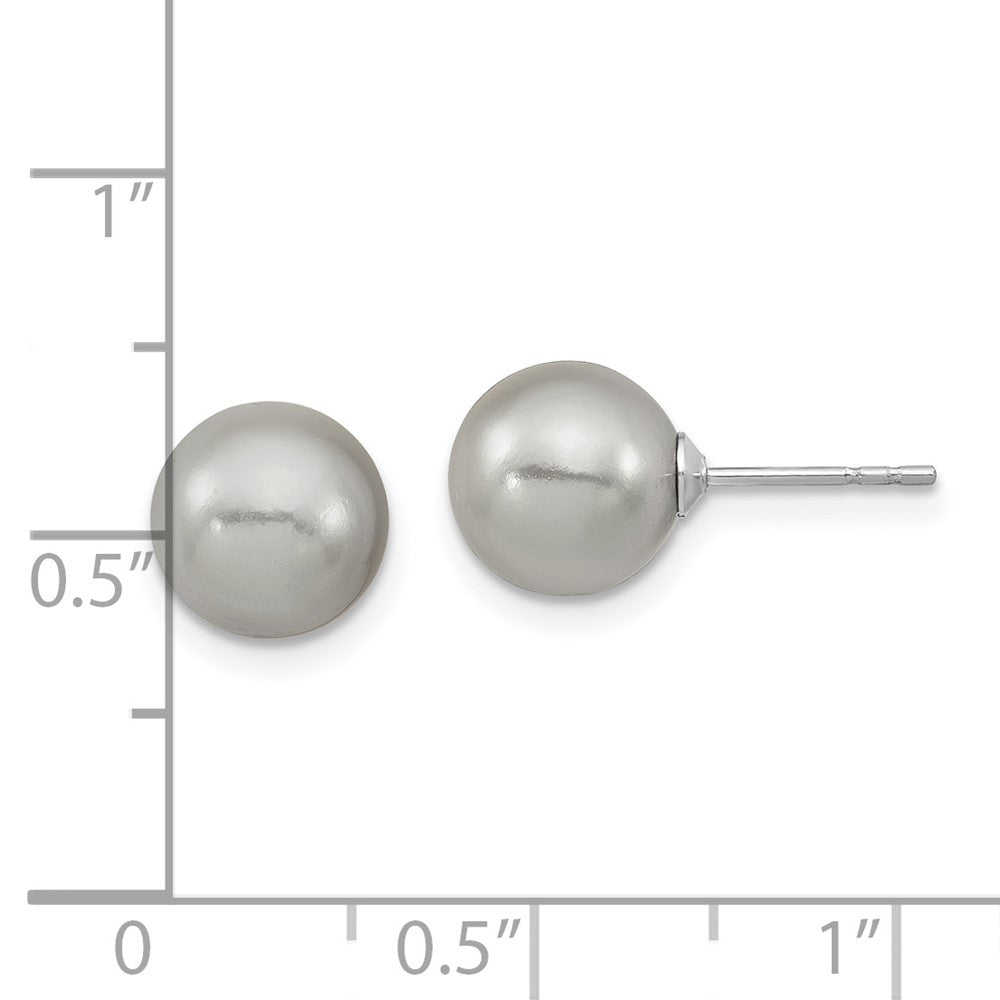 QMJE8G Majestic Sterling Silver Rhodium-plated 8-9mm Grey Imitation Shell Pearl Stud Earrings