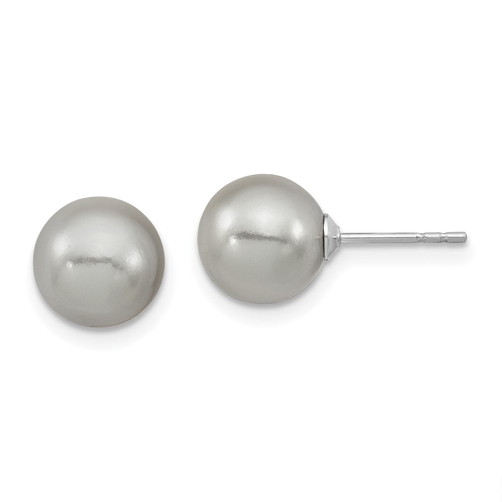 QMJE8G Majestic Sterling Silver Rhodium-plated 8-9mm Grey Imitation Shell Pearl Stud Earrings