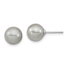 QMJE8G Majestic Sterling Silver Rhodium-plated 8-9mm Grey Imitation Shell Pearl Stud Earrings