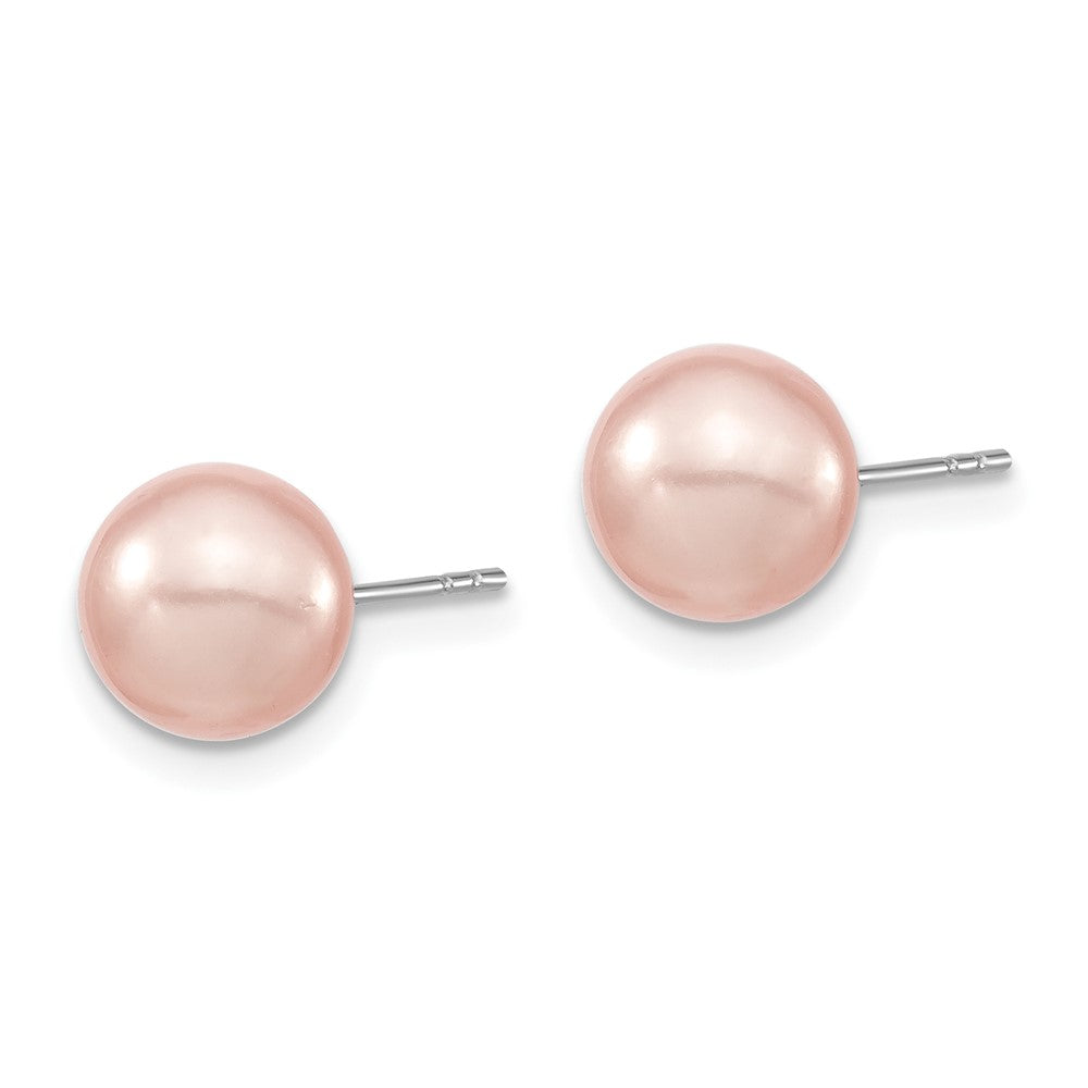 QMJE8P Majestic Sterling Silver Rhodium-plated 8-9mm Pink Imitation Shell Pearl Stud Earrings