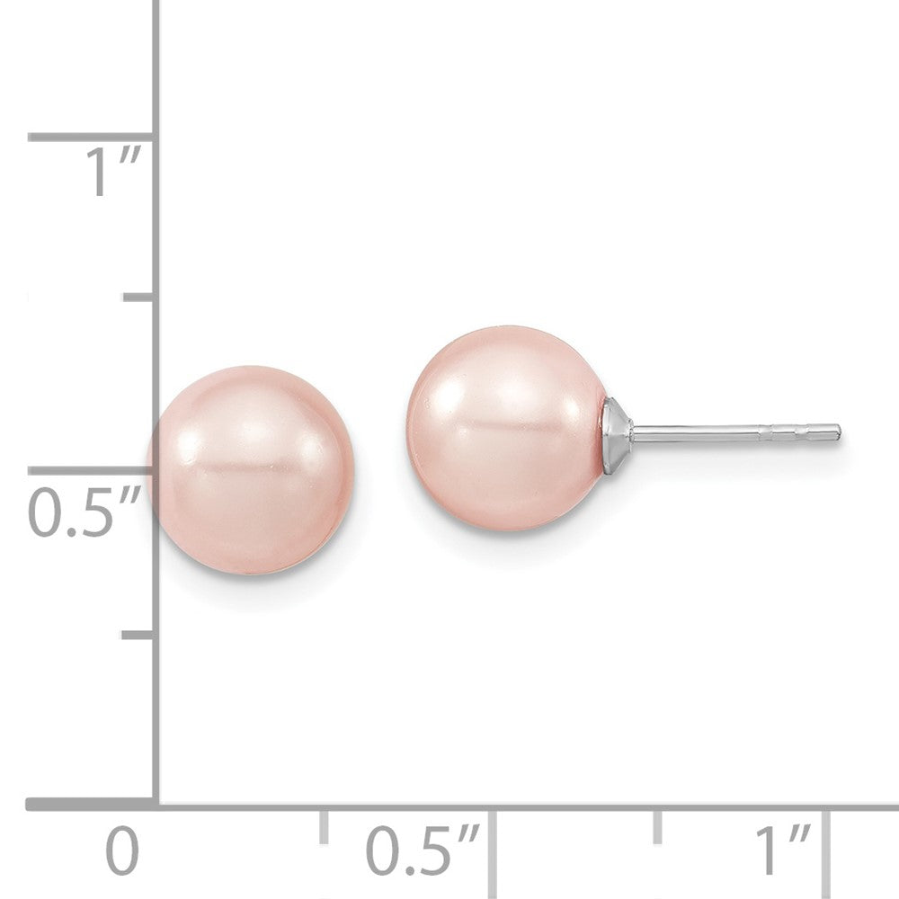 QMJE8P Majestic Sterling Silver Rhodium-plated 8-9mm Pink Imitation Shell Pearl Stud Earrings