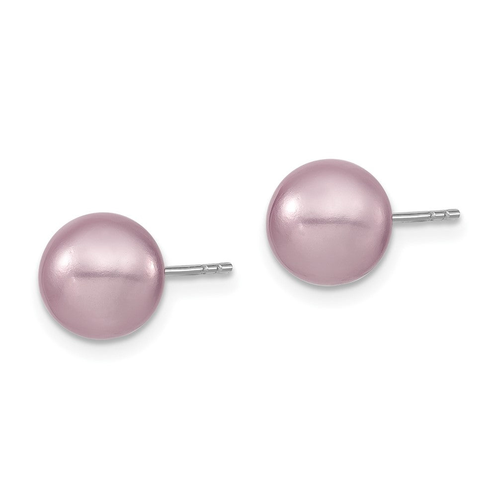 QMJE8PU Majestic Sterling Silver Rhodium-plated 8-9mm Purple Imitation Shell Pearl Stud Earrings