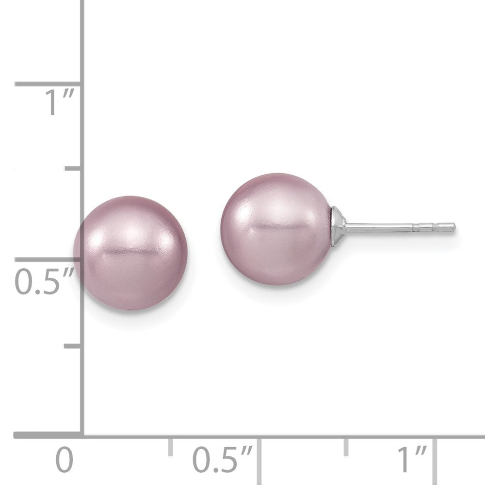QMJE8PU Majestic Sterling Silver Rhodium-plated 8-9mm Purple Imitation Shell Pearl Stud Earrings