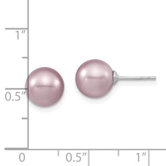 QMJE8PU Majestic Sterling Silver Rhodium-plated 8-9mm Purple Imitation Shell Pearl Stud Earrings