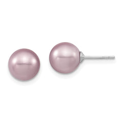QMJE8PU Majestic Sterling Silver Rhodium-plated 8-9mm Purple Imitation Shell Pearl Stud Earrings