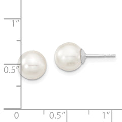 QMJE8W Majestic Sterling Silver Rhodium-plated 8-9mm White Imitation Shell Pearl Stud Earrings