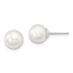 QMJE8W Majestic Sterling Silver Rhodium-plated 8-9mm White Imitation Shell Pearl Stud Earrings