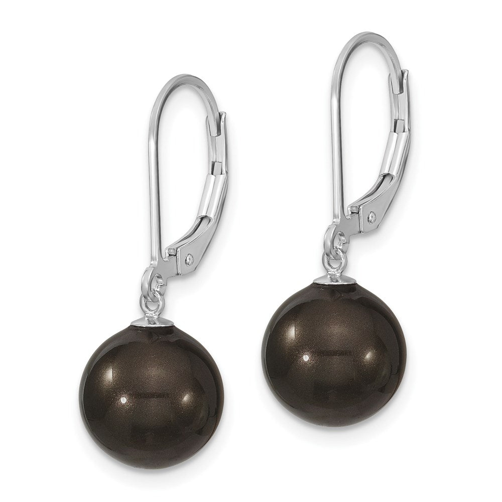 QMJEL10B Majestik Sterling Silver Rhodium-plated 10-11mm Black Imitation Shell Pearl Leverback Dangle Earring