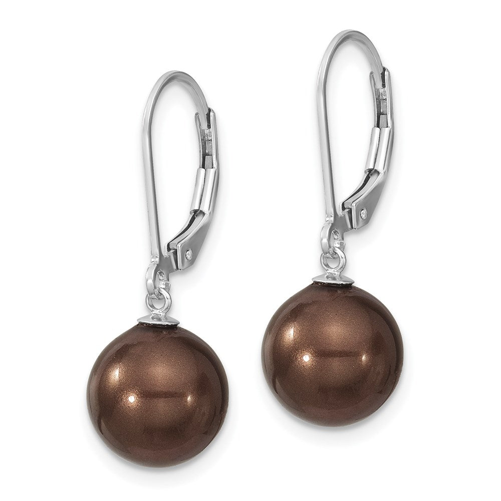 QMJEL10C Majestik Sterling Silver Rhodium-plated 10-11mm Brown Imitation Shell Pearl Leverback Dangle Earrings