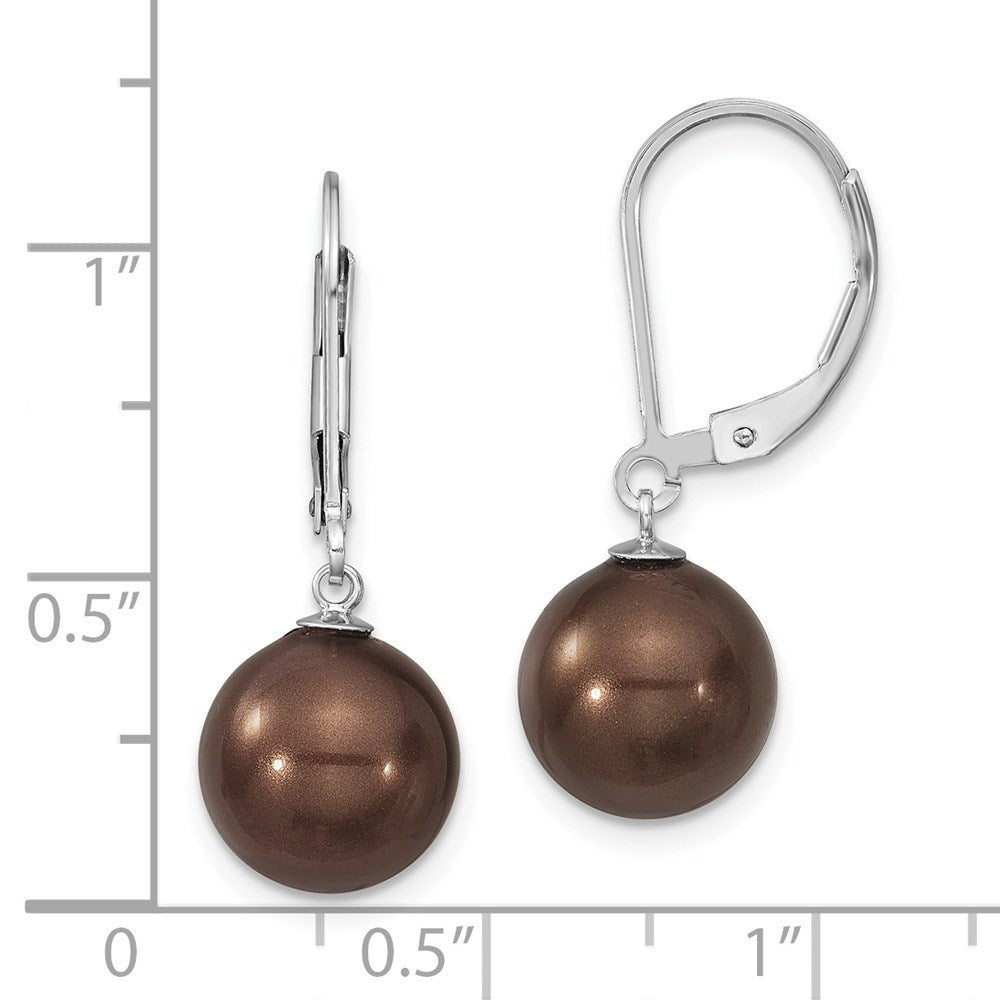 QMJEL10C Majestik Sterling Silver Rhodium-plated 10-11mm Brown Imitation Shell Pearl Leverback Dangle Earrings