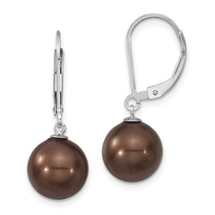 QMJEL10C Majestik Sterling Silver Rhodium-plated 10-11mm Brown Imitation Shell Pearl Leverback Dangle Earrings