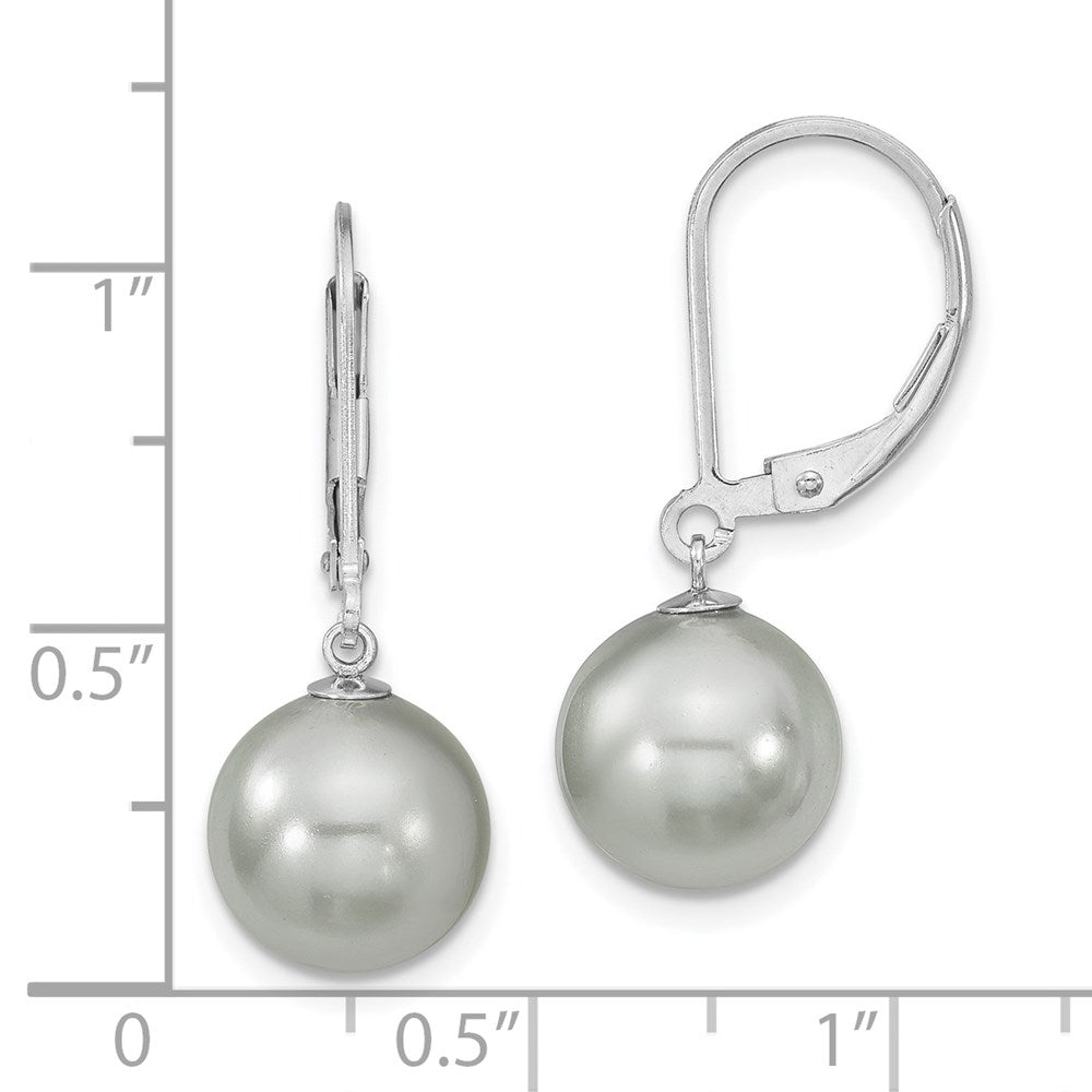 QMJEL10G Majestik Sterling Silver Rhodium-plated 10-11mm Grey Imitation Shell Pearl Leverback Dangle Earring