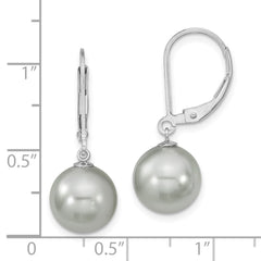QMJEL10G Majestik Sterling Silver Rhodium-plated 10-11mm Grey Imitation Shell Pearl Leverback Dangle Earring