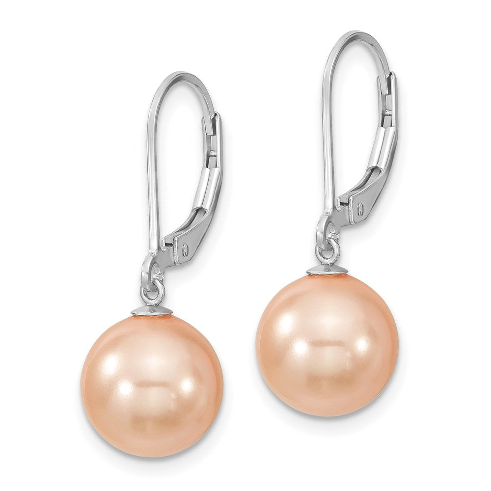 QMJEL10P Majestik Sterling Silver Rhodium-plated 10-11mm Pink Imitation Shell Pearl Leverback Dangle Earring